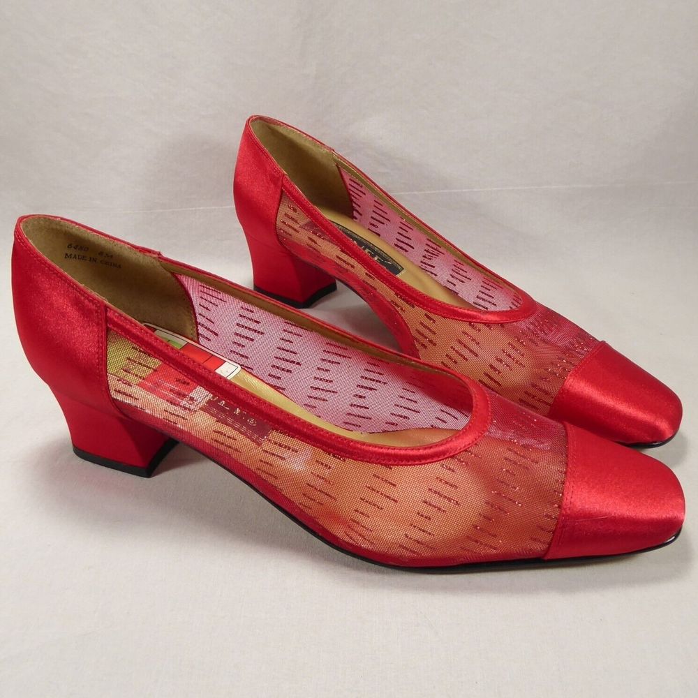 J Renee Averill Red Glitter Mesh Satin Mid High Heel Dress Shoes Pumps 6480 8.5N